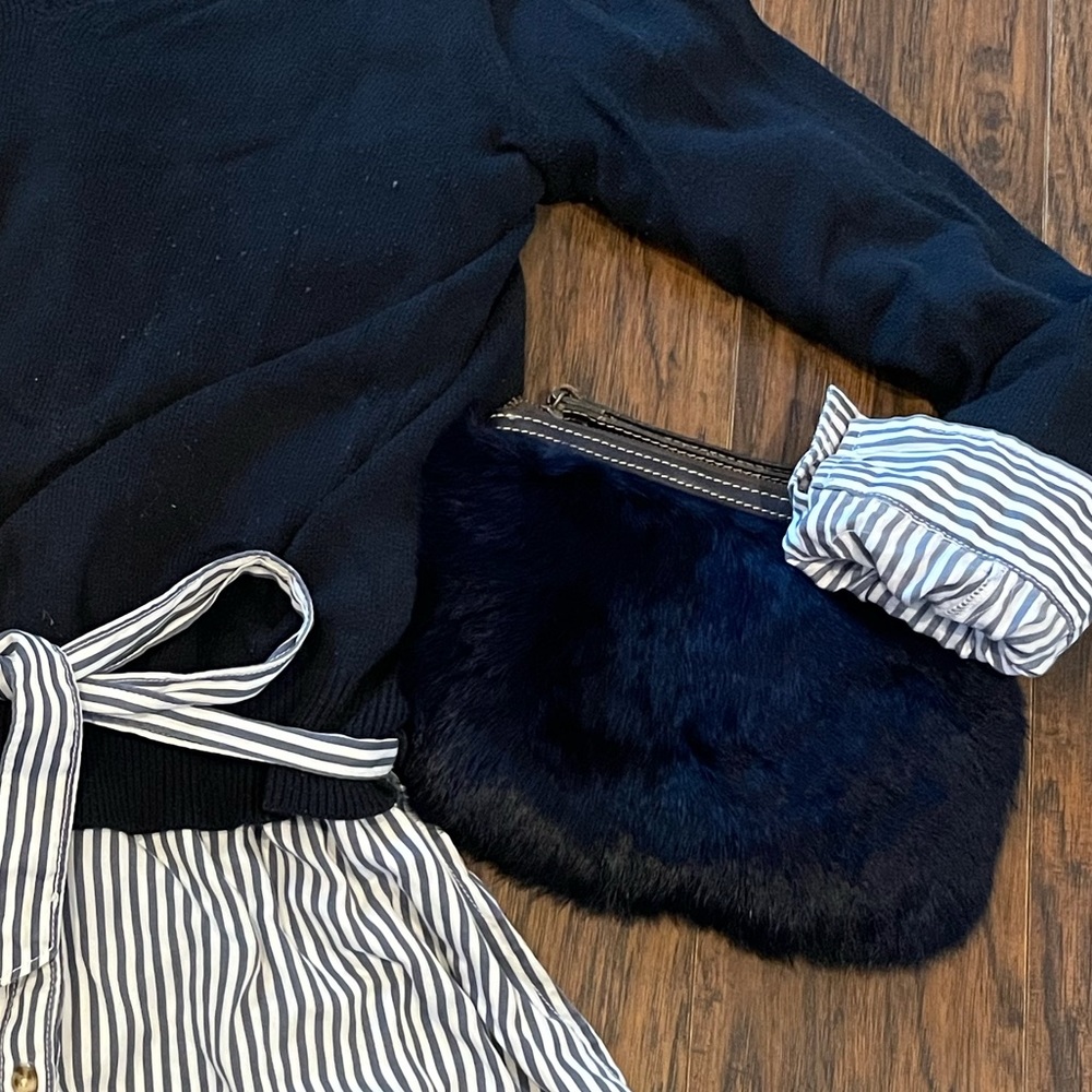 Patricia Nash navy blue leather and fur clutch
